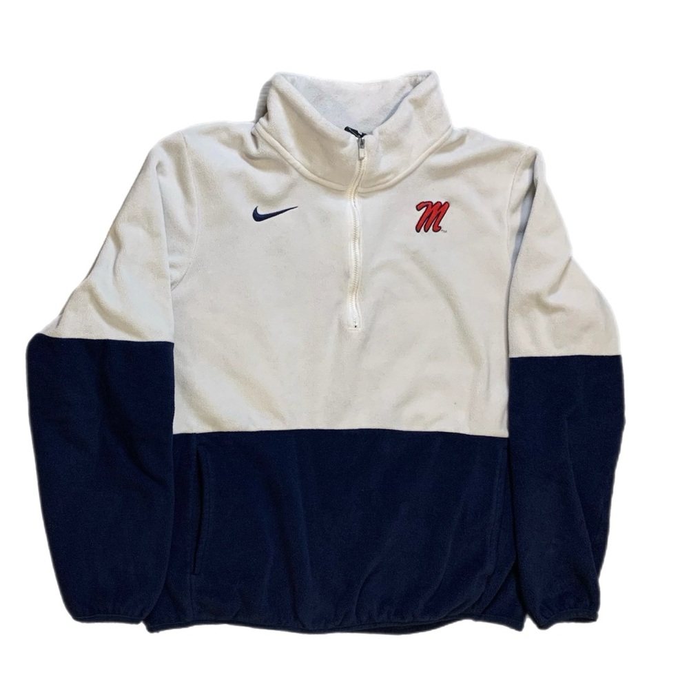 Used Women’s Size M Nike Ole Miss Rebels Quarter Zip Fleece White And Navy